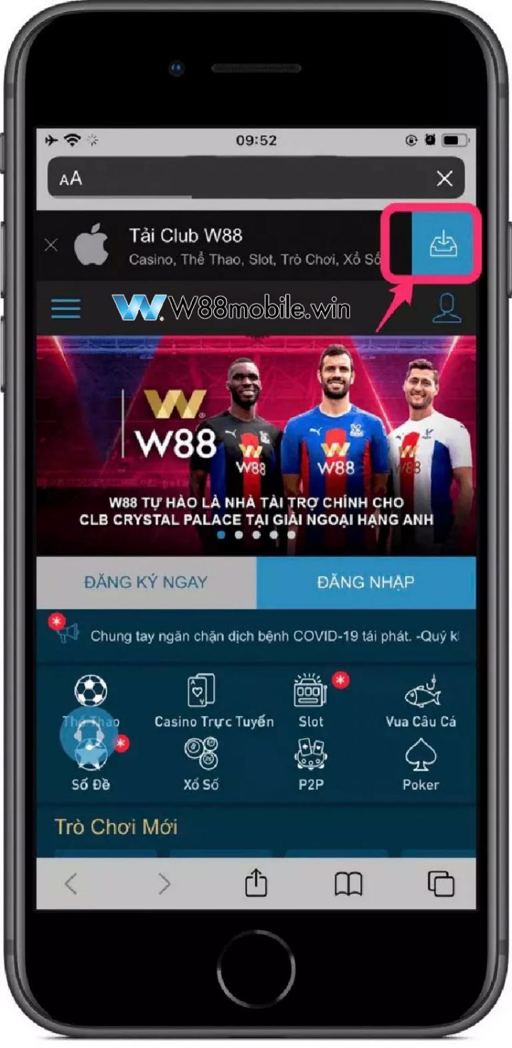 Chọn vào đường link chính thức để tải app W88