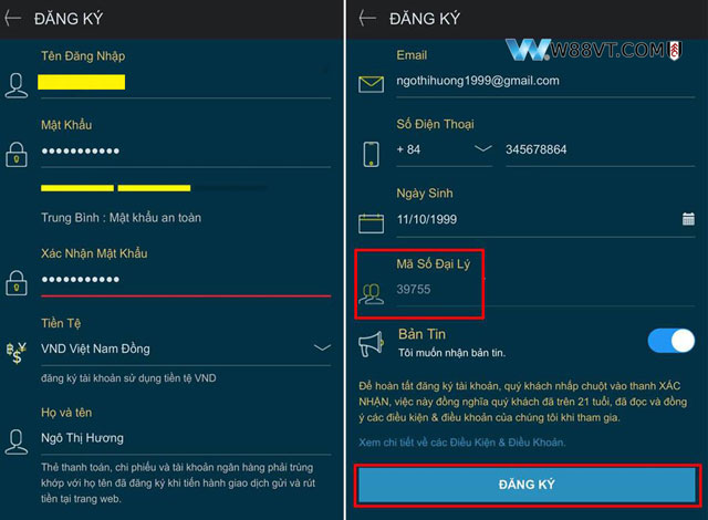 Các bước đăng ký W88 theo cách truyền thống