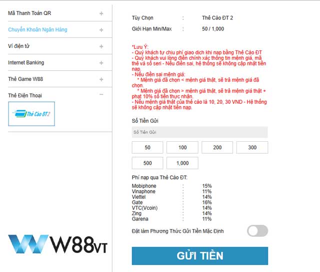 Hướng dẫn nạp tiền W88 qua thẻ cào đơn giản, tiện lợi, không lo lỗi
