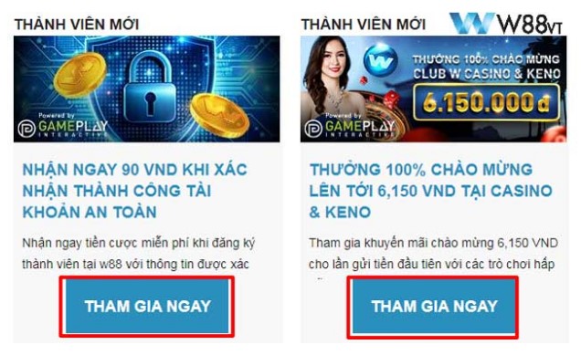 Thưởng chào mừng tại cổng game đổi thưởng tặng tiền khi đăng ký W88